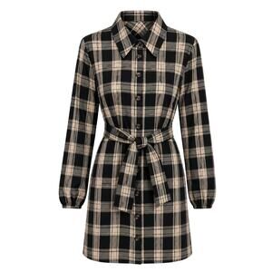 Cupshe Dress Women's Belted Sz Small Plaid Mini Shirt Dress  Button Down